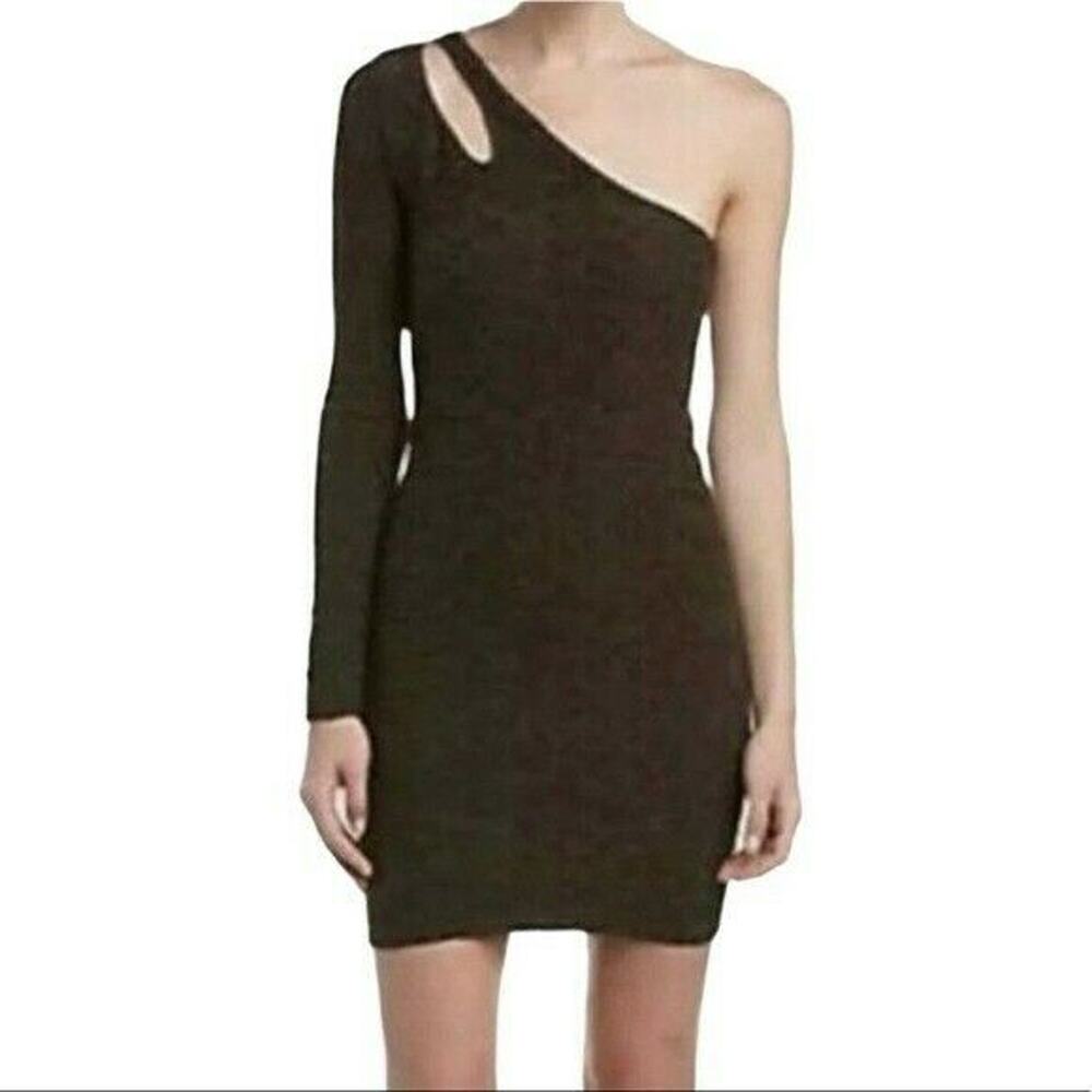 BCBGeneration One Shoulder Cut Out Bodycon Mini Dress XS S Licorice Brown
